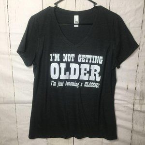 Dist Rict Womens V Neck Tee Gray Joke Large NWOT